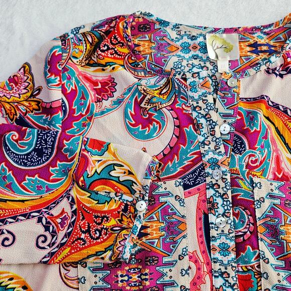 Fig & Flower Anthropologie Boho Paisley Tunic Dress Medium Colorful Spring Artsy - Picture 12 of 16